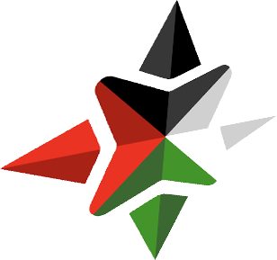 Logo for Gaza Maps: A compass legend with the arrows in the colors of the Palestinian flag