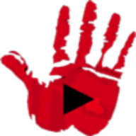 Logo for TikTok Genocide: A bloodied hand with the "play" button icon in the middle